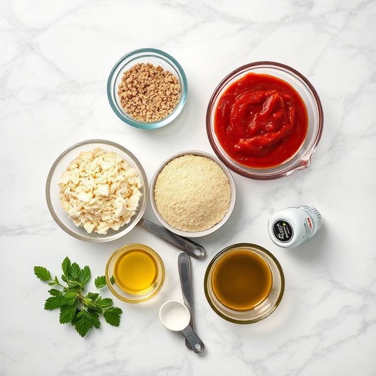 Raw ingredients for vegan salami laid out on a marble surface
