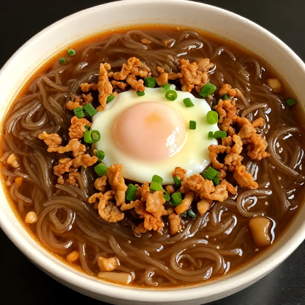 Hot and Sour Noodle Soup with Pork Topping