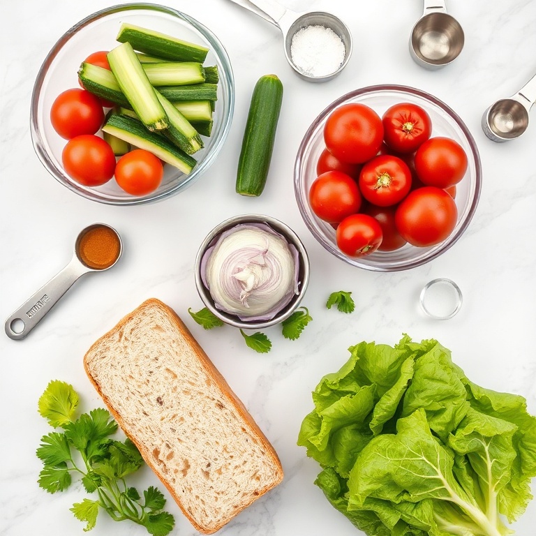 Italian grinder salad sandwich ingredients on a white marble surface