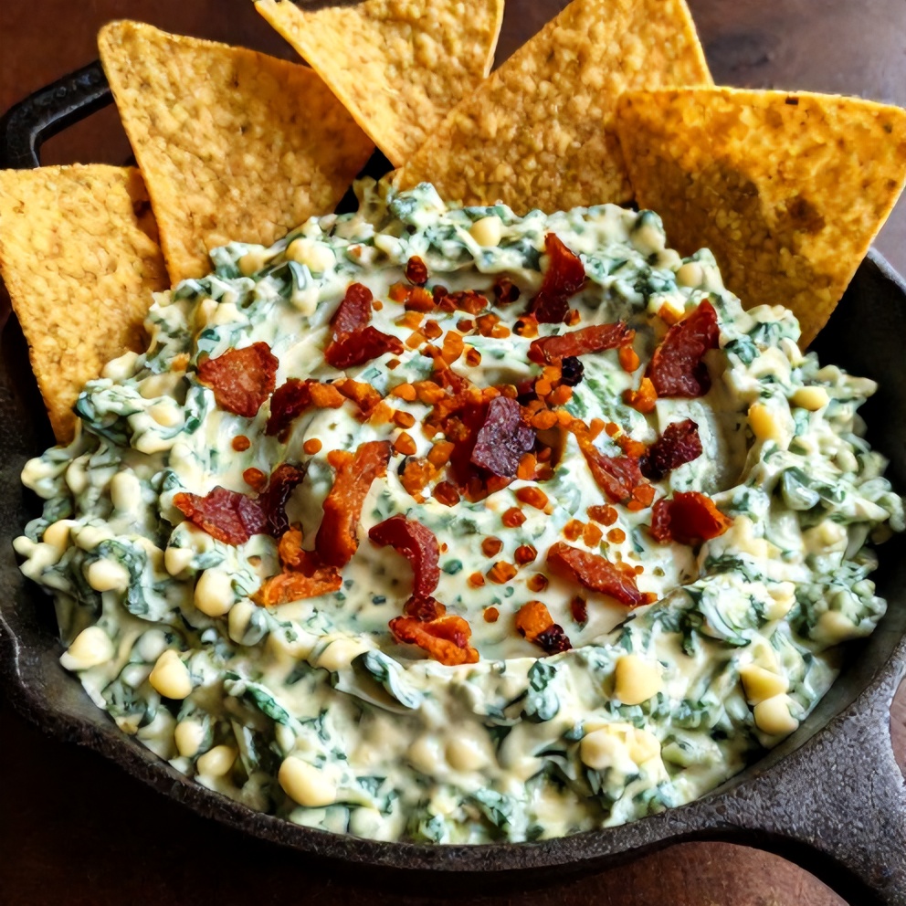 Jalapeño Spinach Artichoke Dip served with tortilla chips