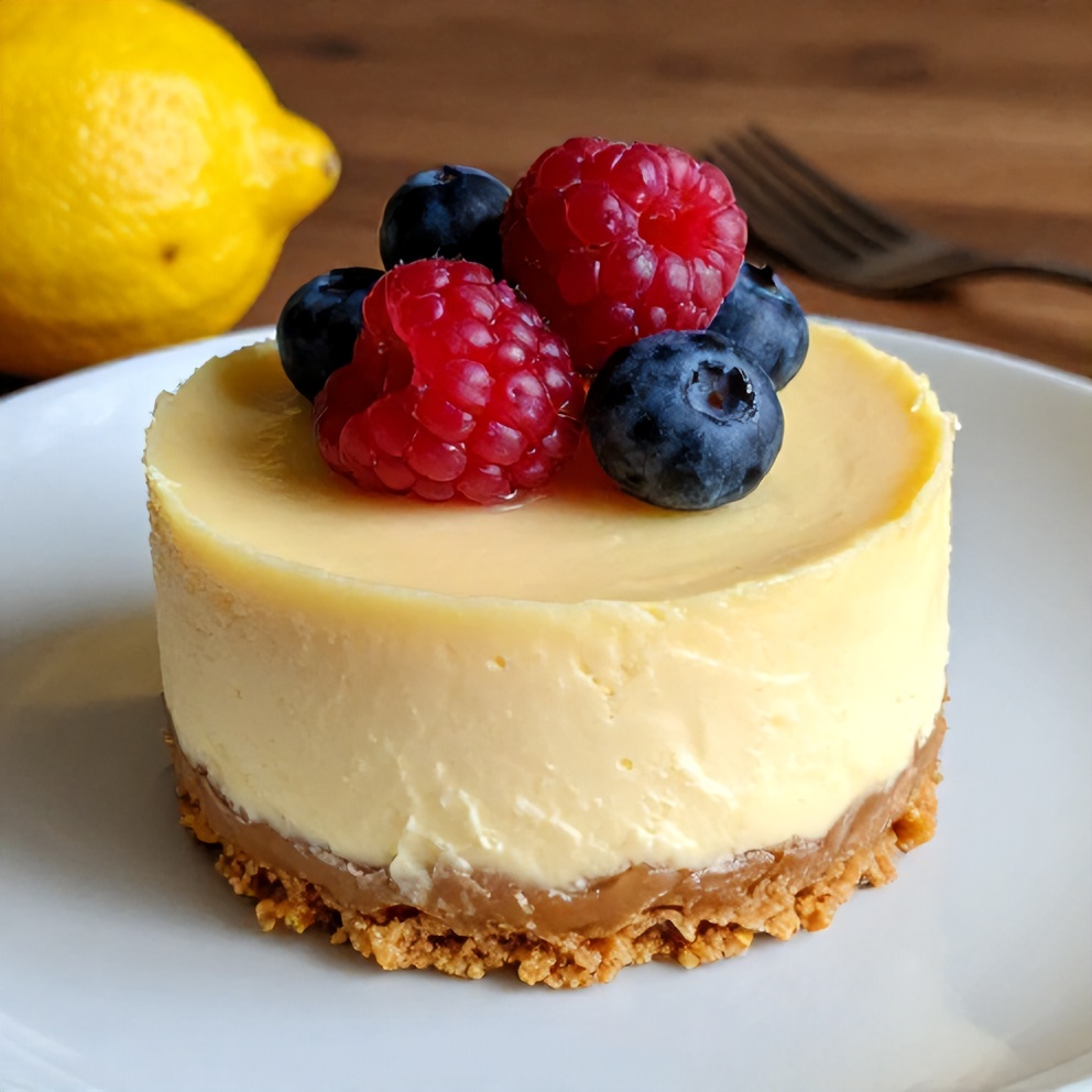 Keto No Bake Lemon Cheesecake Cup with fresh berries