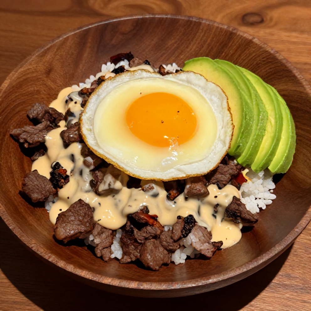 Korean BBQ Steak Rice Bowls with Spicy Cream Sauce