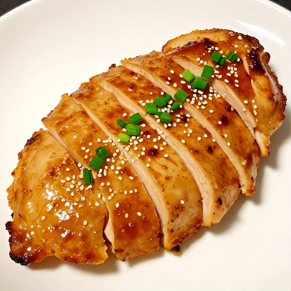 Plated Mango Glazed Chicken with green onions