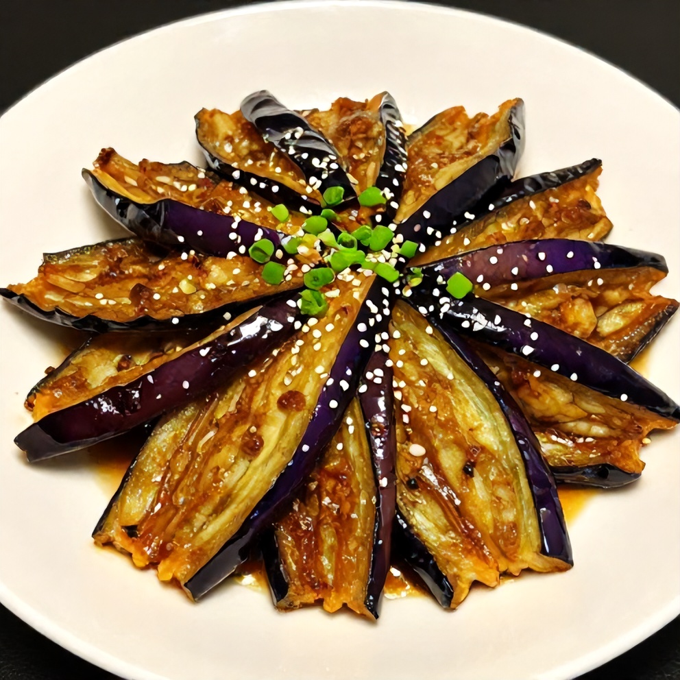 Plated miso glazed eggplant