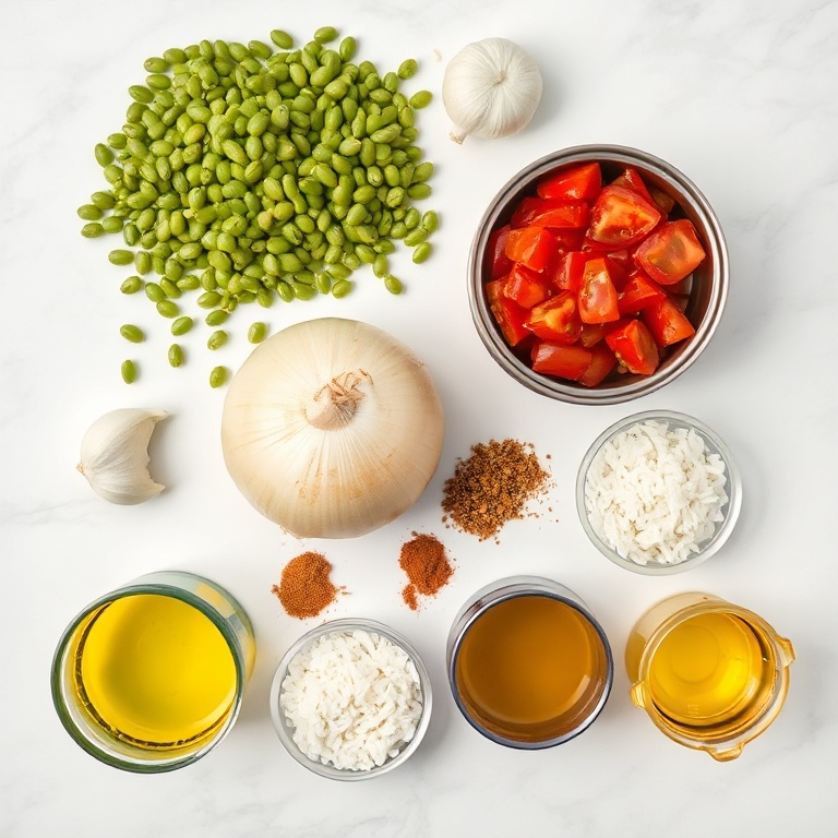 Mujadara Ingredients Flat Lay