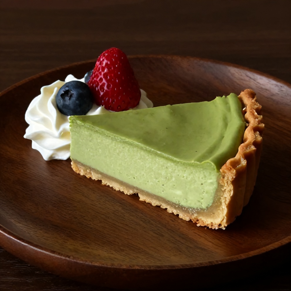 Sliced Matcha Coconut Cream Tart on a plate