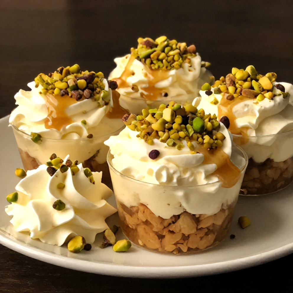 Plated No-Bake Ricotta Cups with Honey and Pistachios