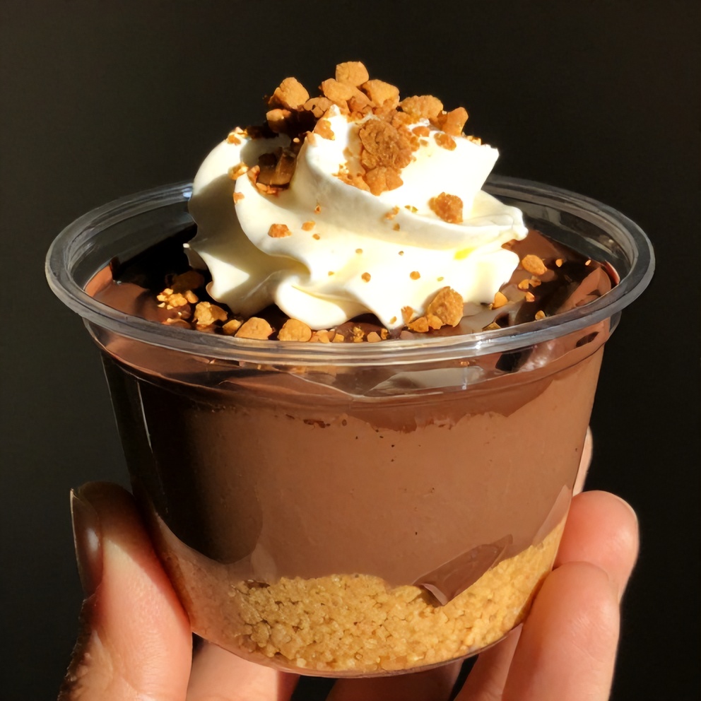 Individual No Bake S’mores Pudding Cups served in clear plastic cups