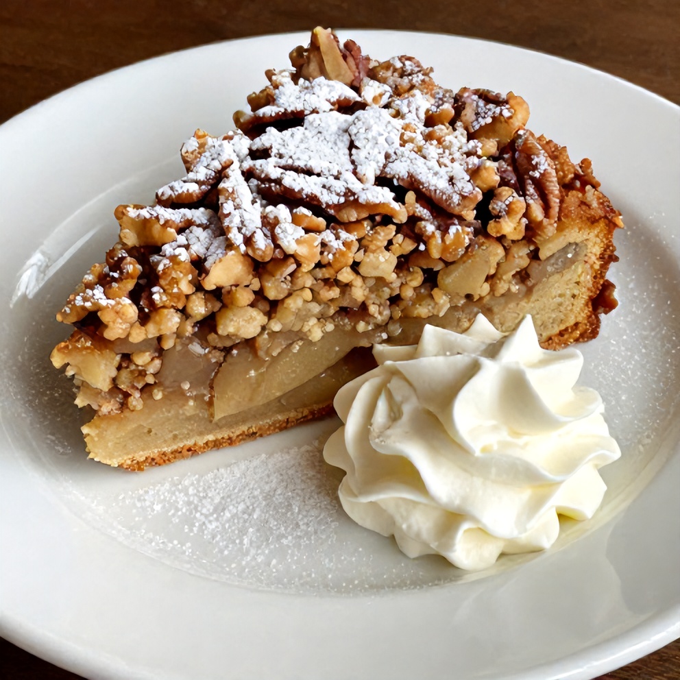 Pecan Apple Crisp Coffee Cake served on a plate