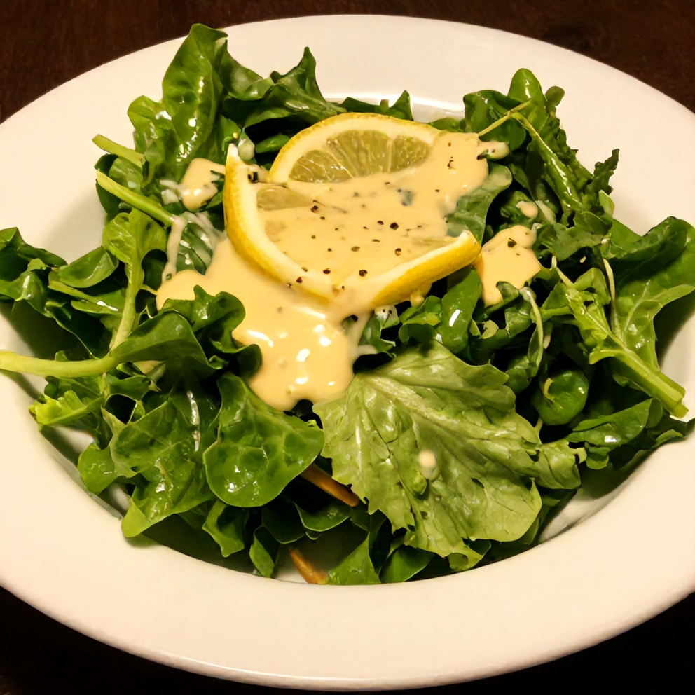 Fresh salad with lemon vinaigrette, served on a white plate