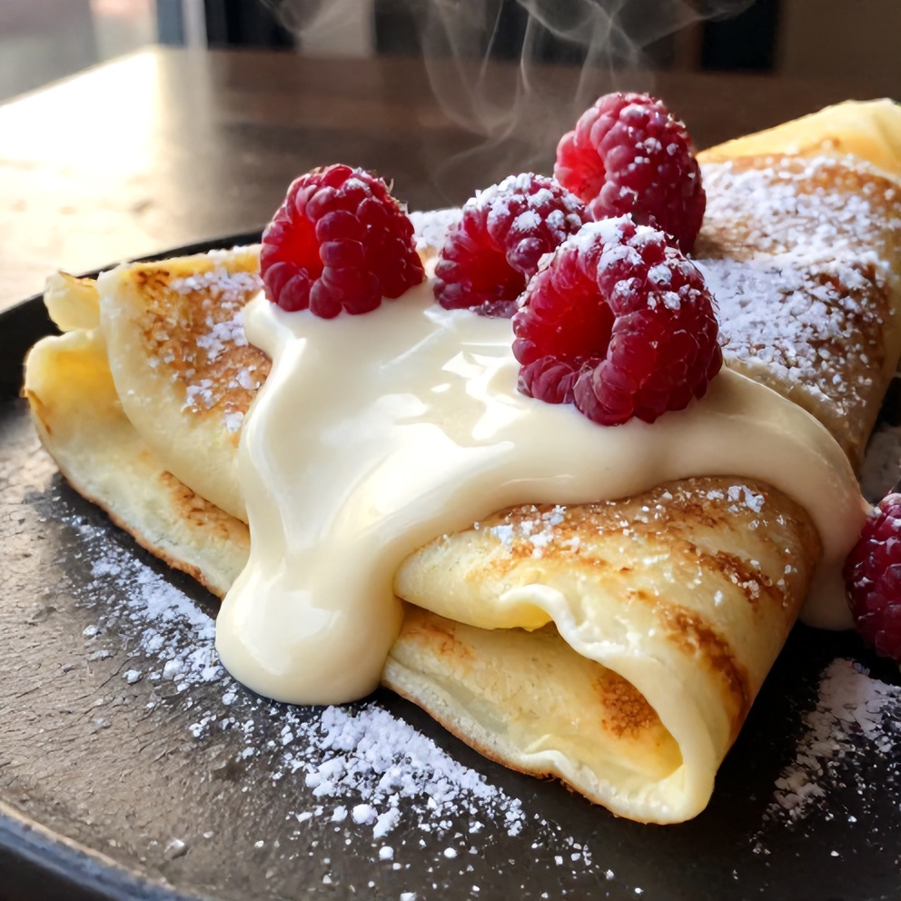 Easy Raspberry Vanilla Cream Crepes
