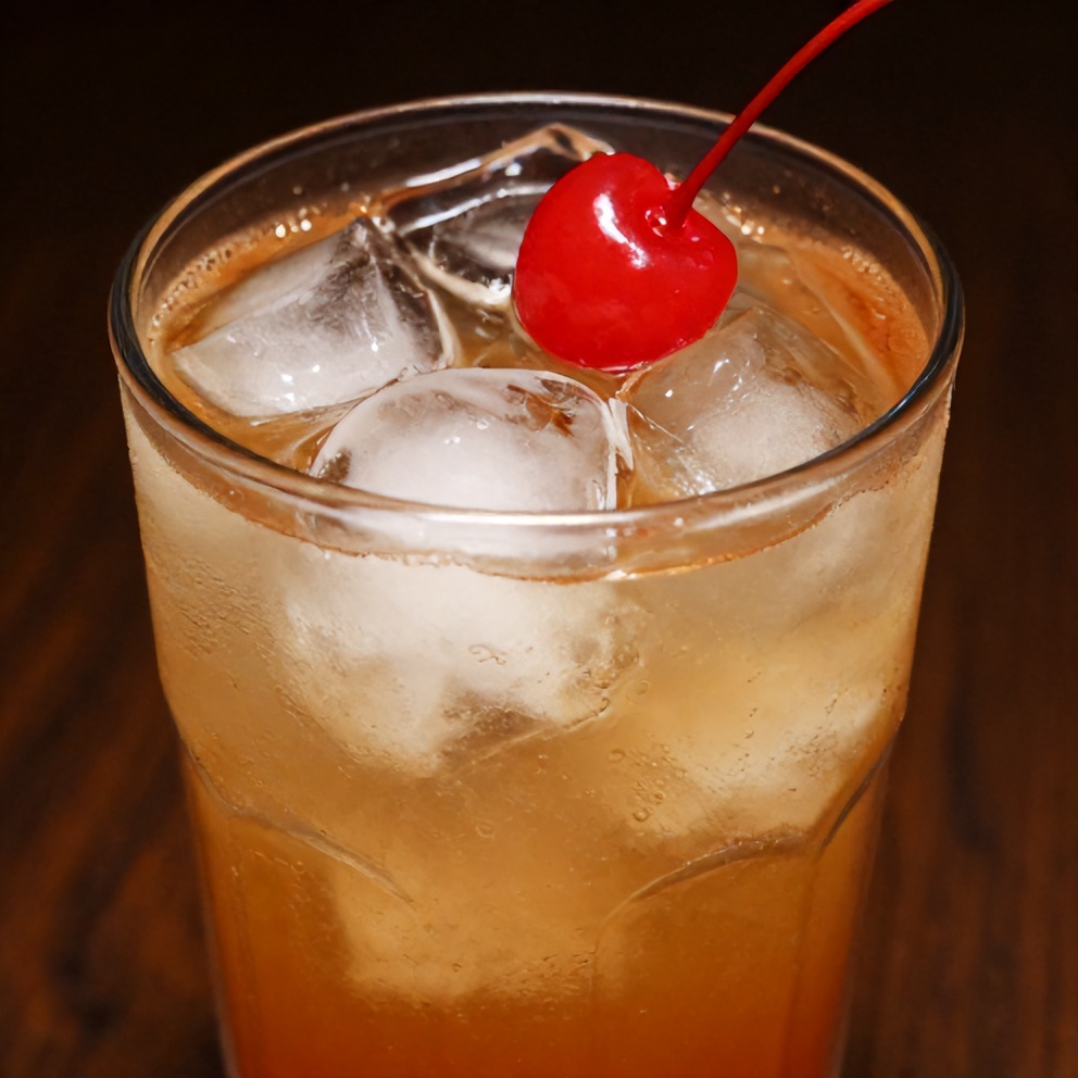 Glass of cherry limeade with ice and a cherry on top