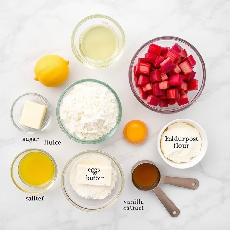 Rhubarb, cream cheese, and other ingredients for rhubarb cream cheese bars