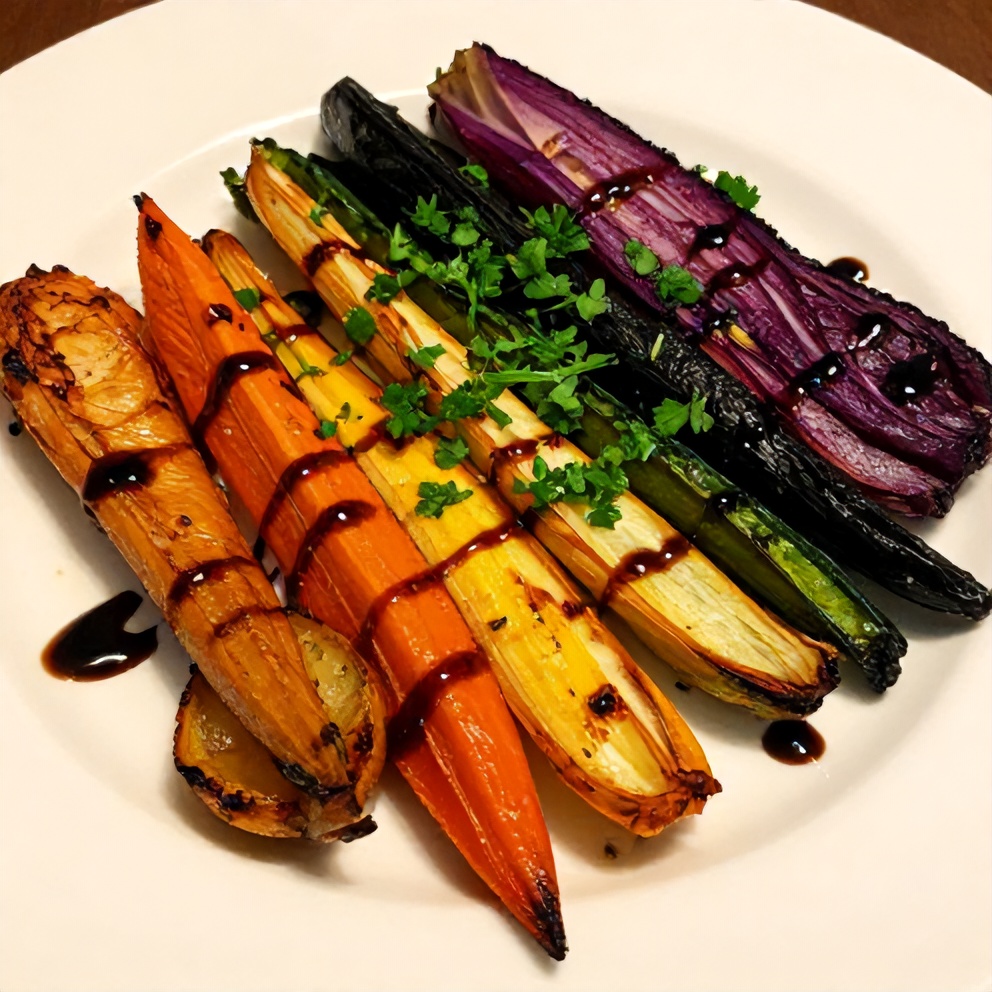 Plated Roasted Rainbow Vegetables