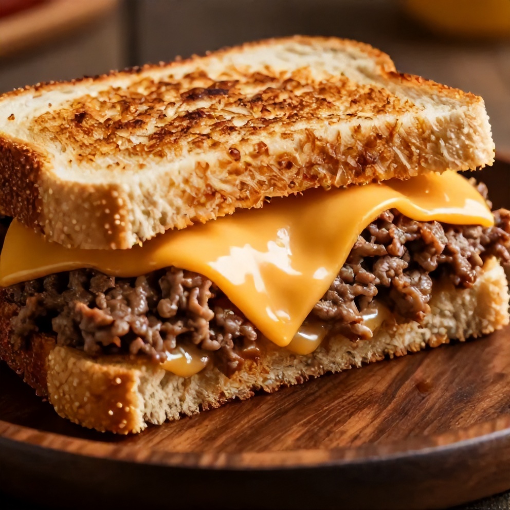 Close-up of a Beef and Cheddar Sandwich on a plate