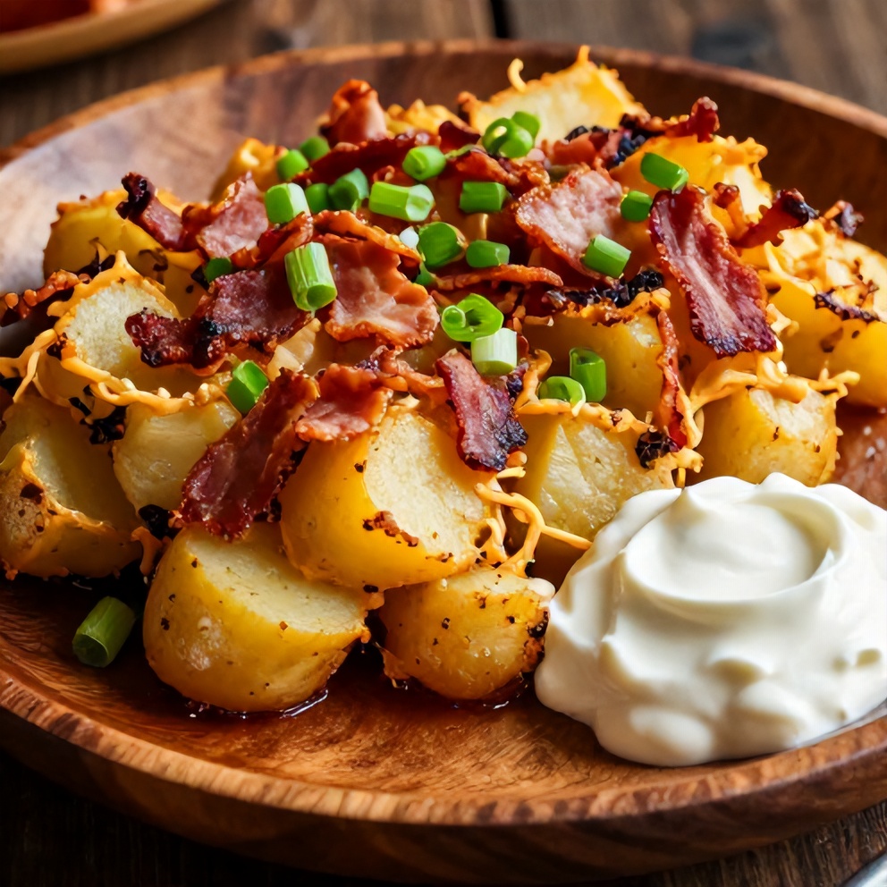 Served Cowboy Potato Casserole with green onions