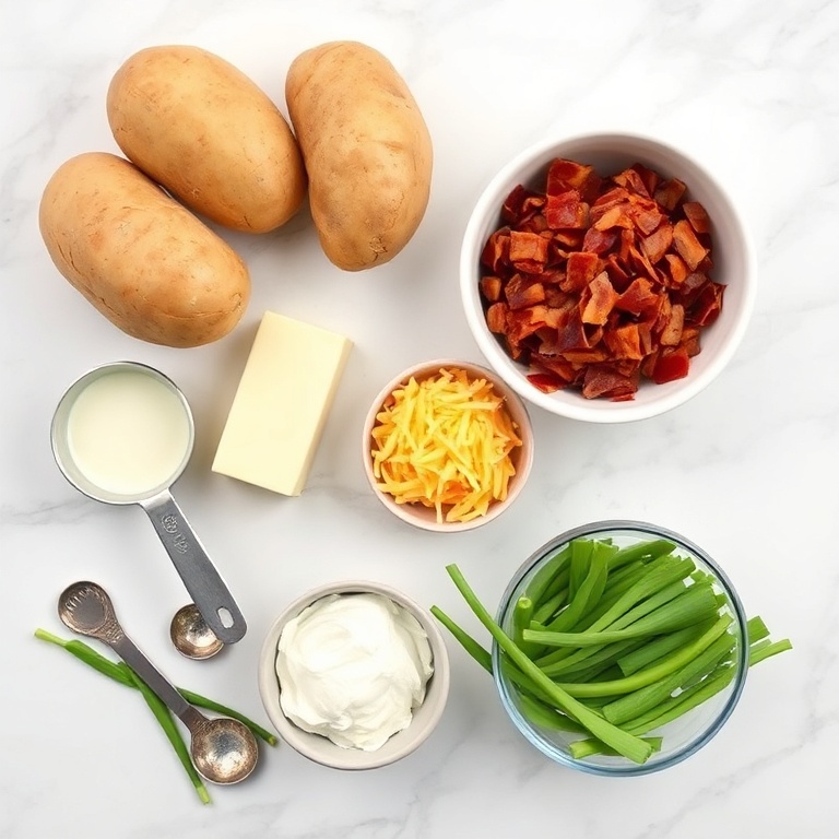 Raw ingredients for loaded baked potatoes