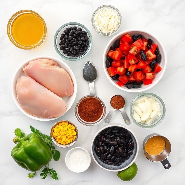 Ingredients for Southwest Chicken Soup on a wooden surface