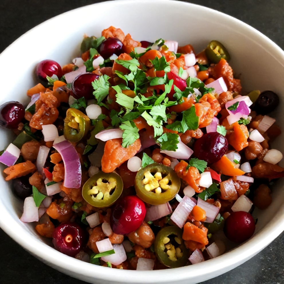 Easy Spicy Cranberry Salsa served in a bowl with tortilla chips