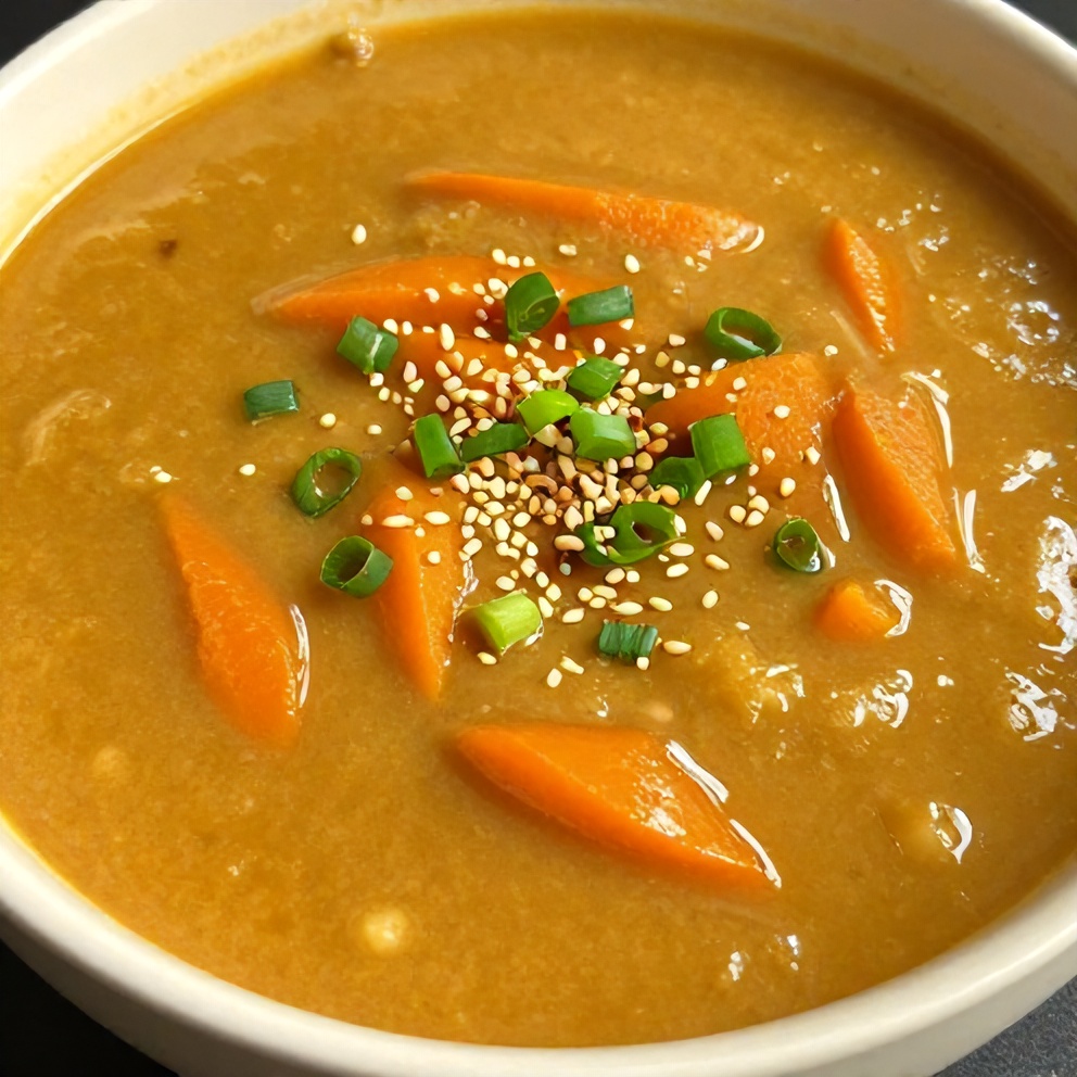 Bowl of Spicy Miso Carrot Soup with Green Onions