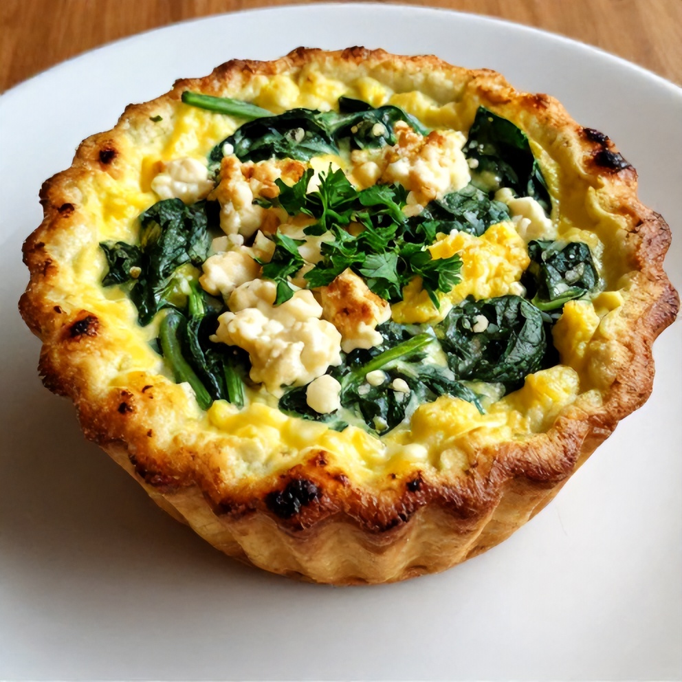 Plated Spinach and Feta Egg Muffins with a sprinkle of fresh parsley