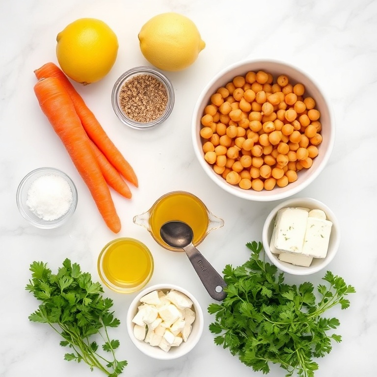 Raw ingredients for Spring Carrot and Chickpea Salad