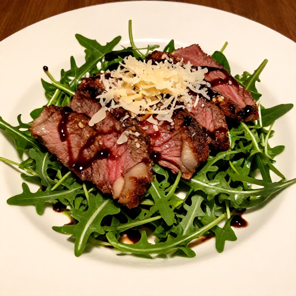 Plated Steak and Arugula Salad