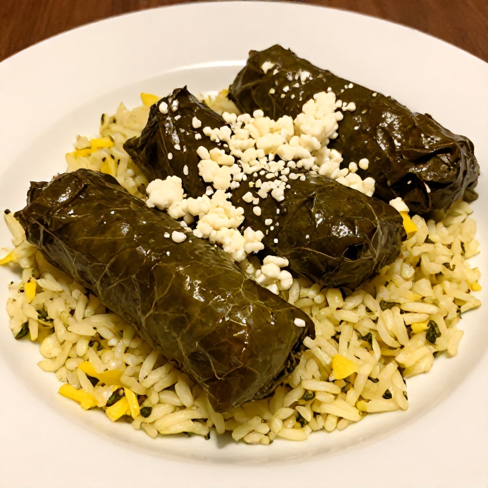 Plated Serving of Easy Stuffed Grape Leaves