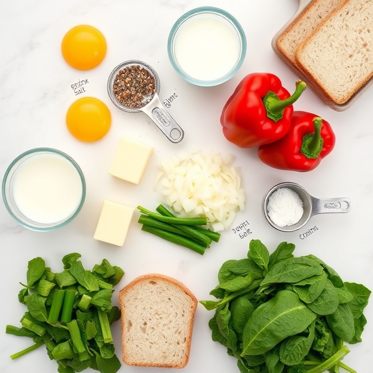Raw ingredients for veggie scrambled eggs