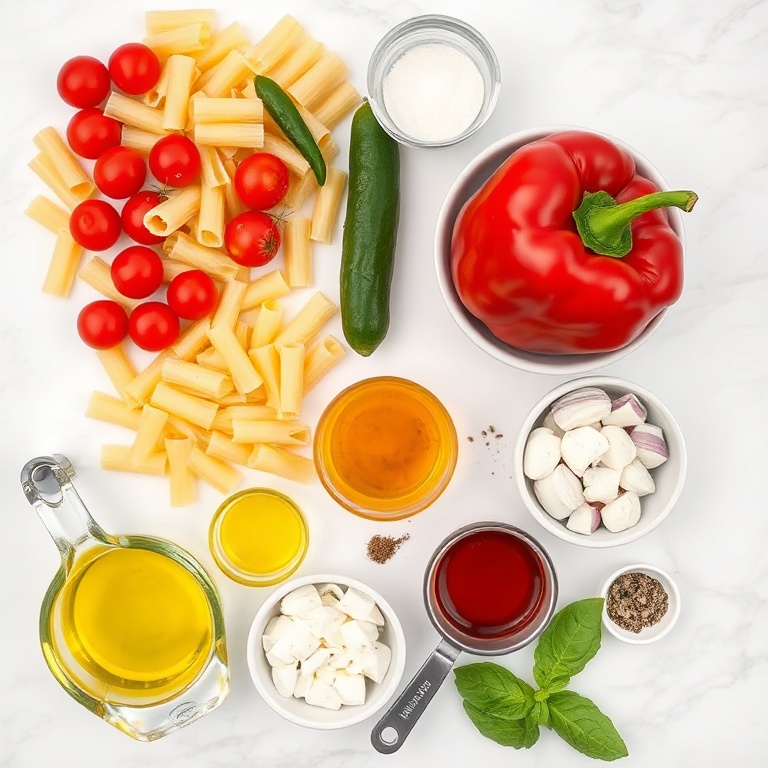 Raw ingredients for Fresh Italian Pasta Salad