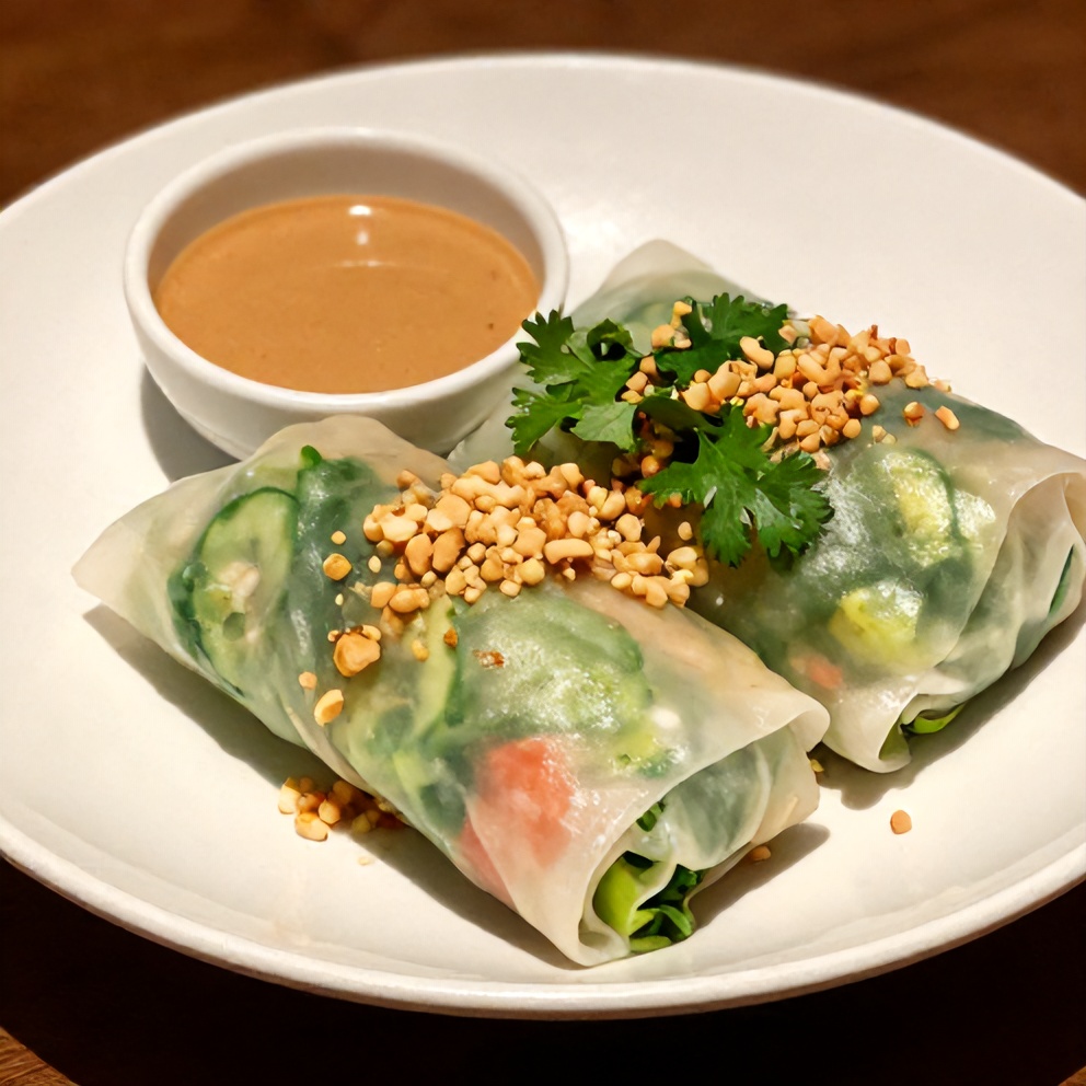 Fresh spring roll bowl with peanut sauce