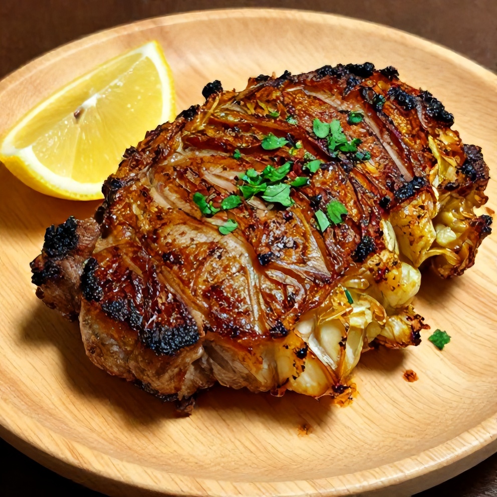Plated Garlic Roasted Cabbage Steaks with Smoky Spices