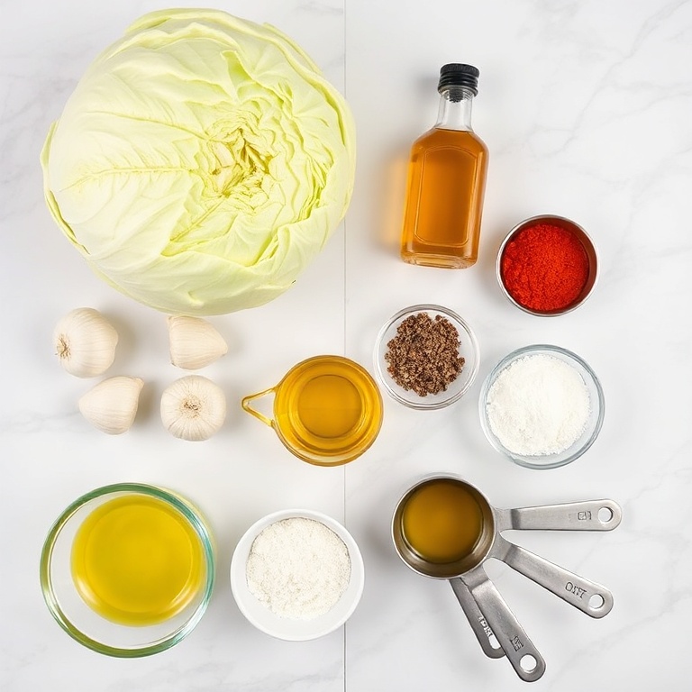 Raw Ingredients for Garlic Roasted Cabbage Steaks
