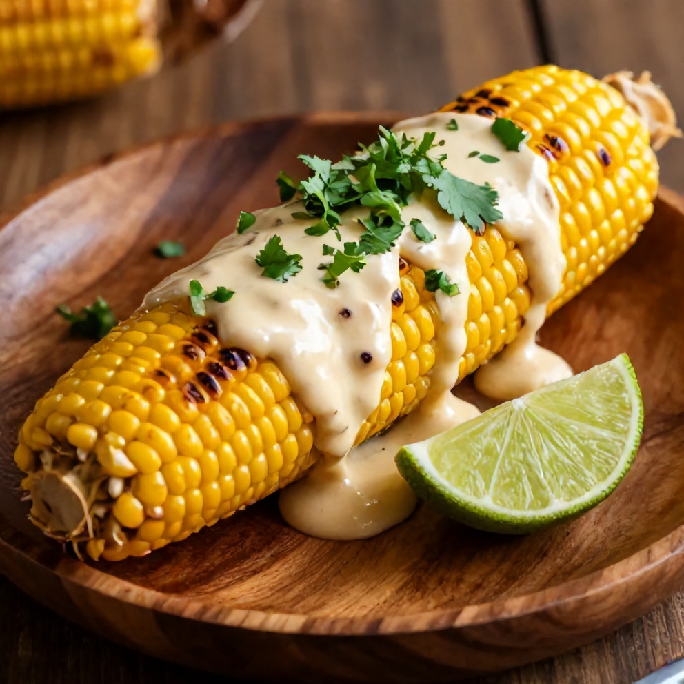 Plated serving of Grilled Mexican Street Corn
