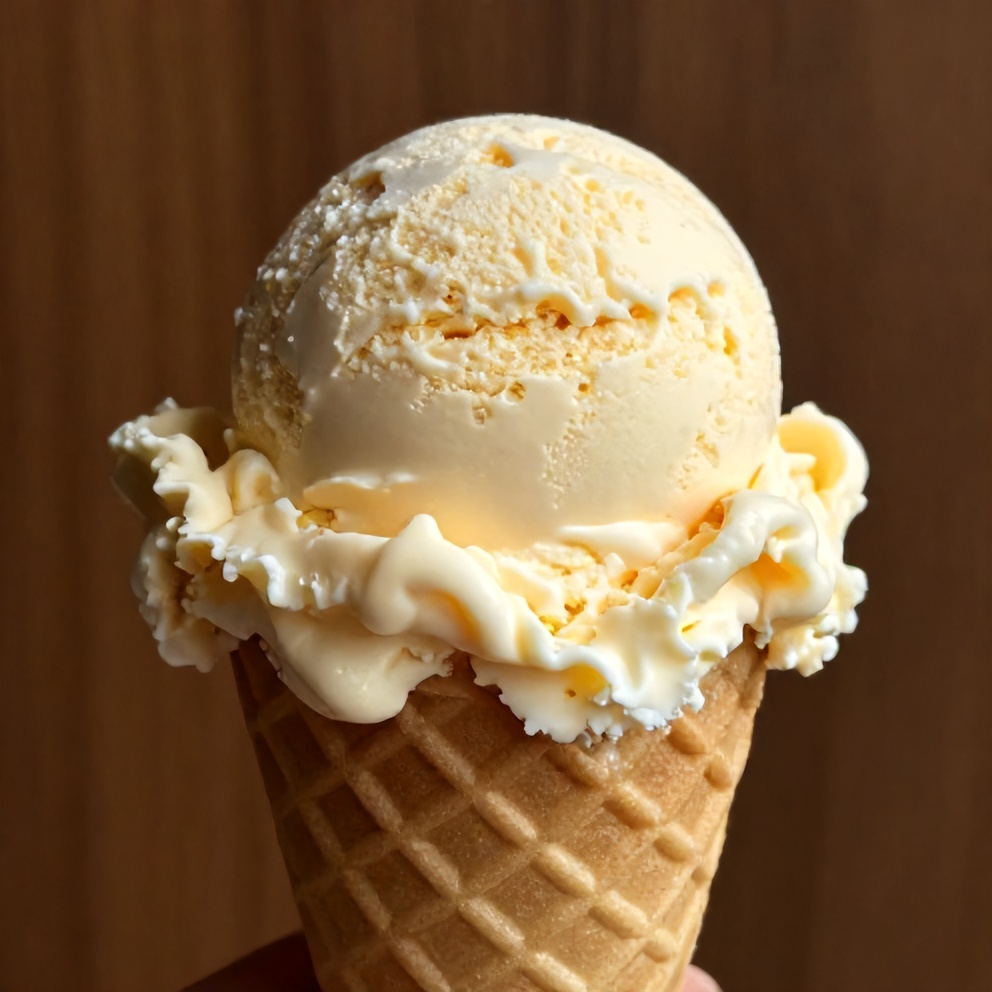 Scoop of Creamy Honey Lavender Ice Cream on a Cone