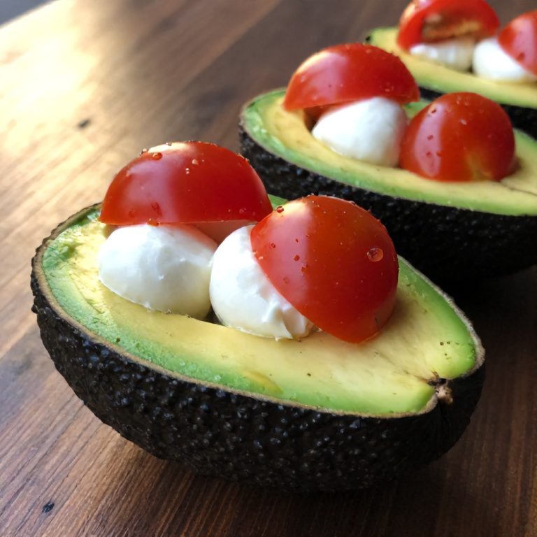 keto caprese stuffed avocado bites