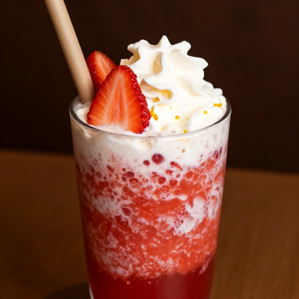 Glass of Korean strawberry milk with a straw