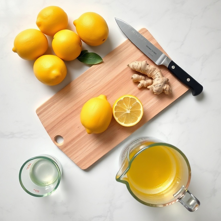 Lemons, ginger, and other ingredients for lemon ginger water