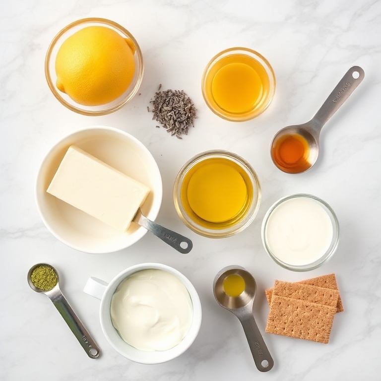 Raw ingredients for Lemon Lavender Cheesecake