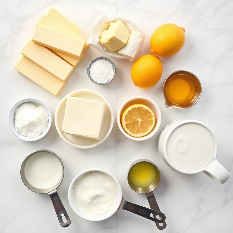 Raw ingredients for Lemon Tiramisu including ladyfingers, mascarpone, lemons, eggs, and sugar