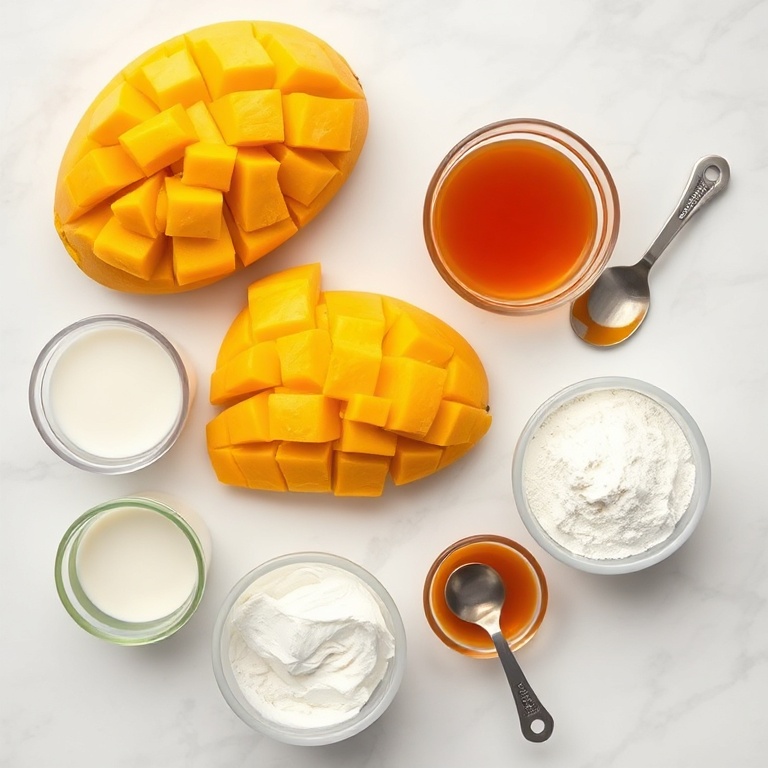 Raw ingredients for Mango Coconut Protein Shake