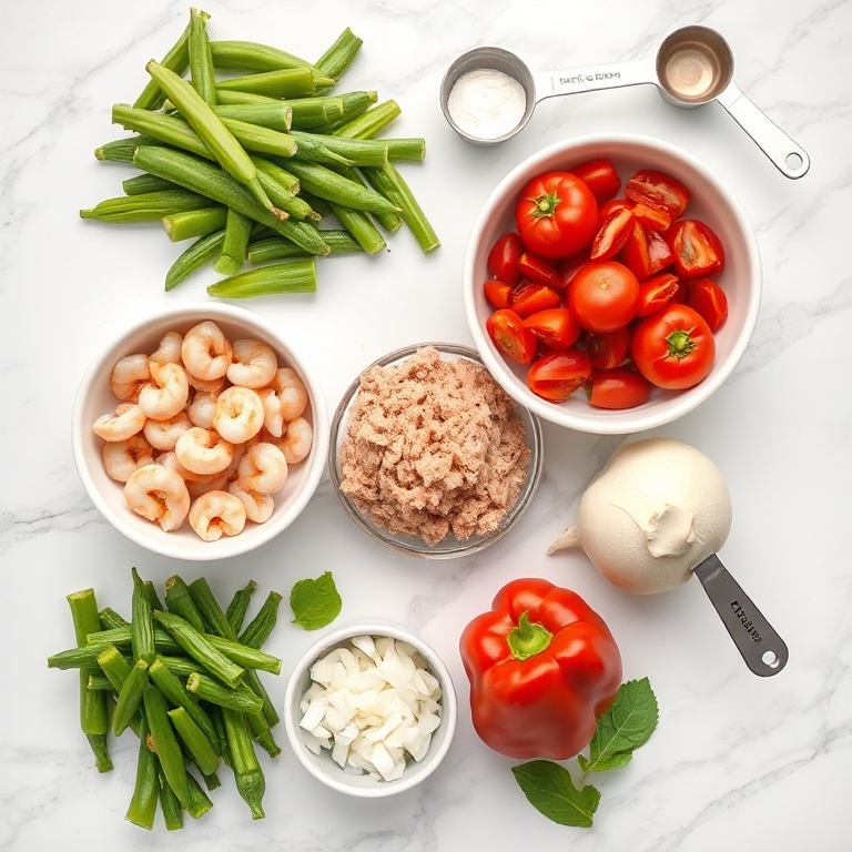 Raw ingredients for Nigerian Okra Soup