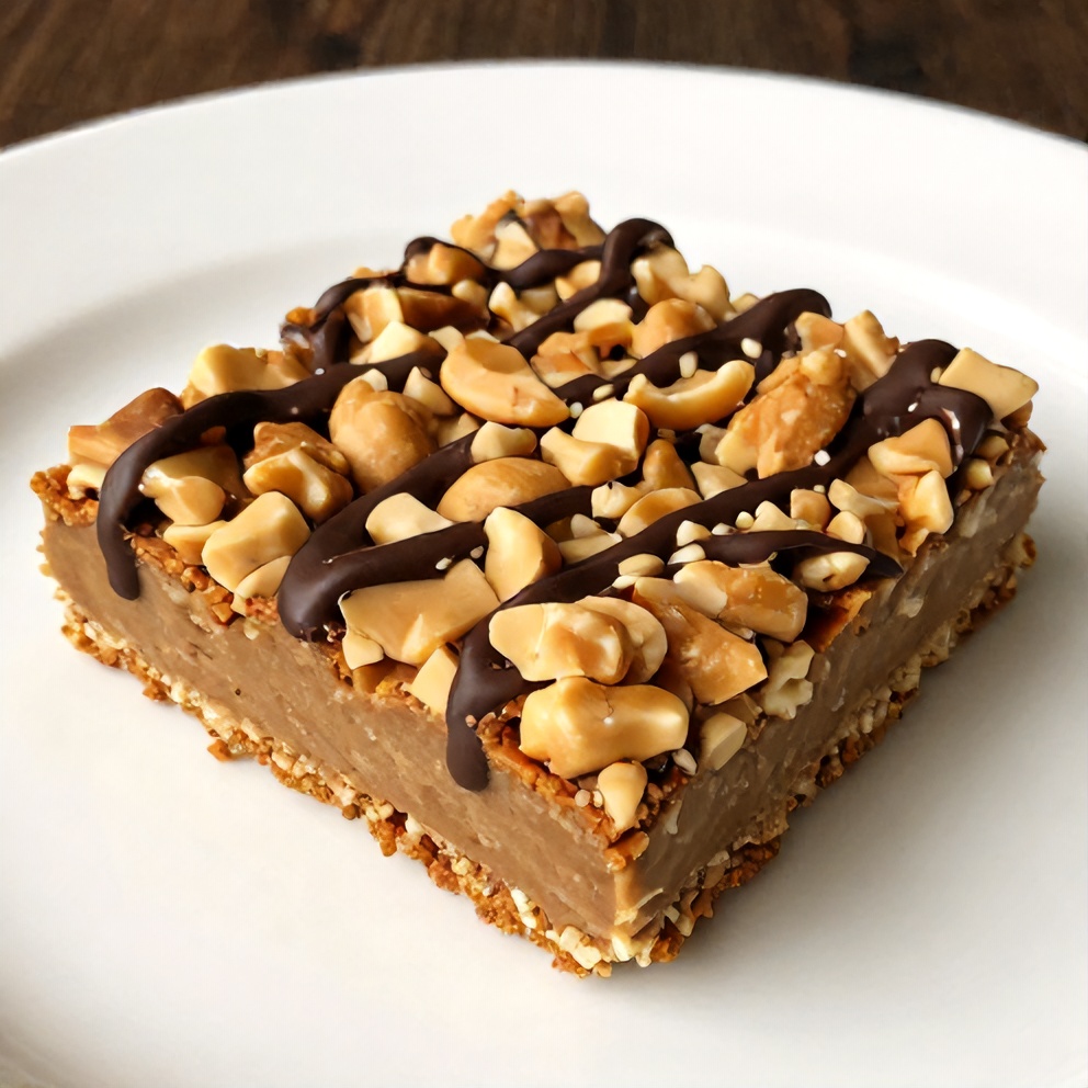 Plated no-bake peanut butter oat bar on a white plate