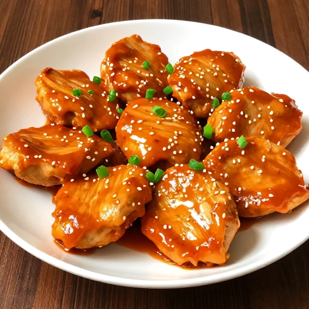 Plated orange teriyaki turkey medallions