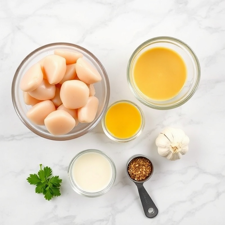 Raw ingredients for Cajun scallops