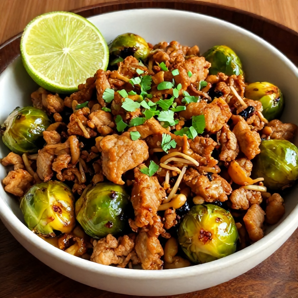 Finished Spicy Pork Brussels Sprouts Bowl