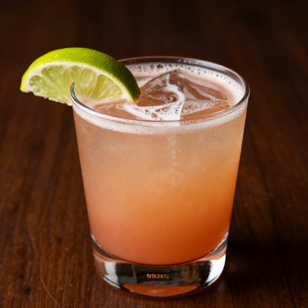 Raspberry Passionfruit Tequila Sour garnished with a lime wheel