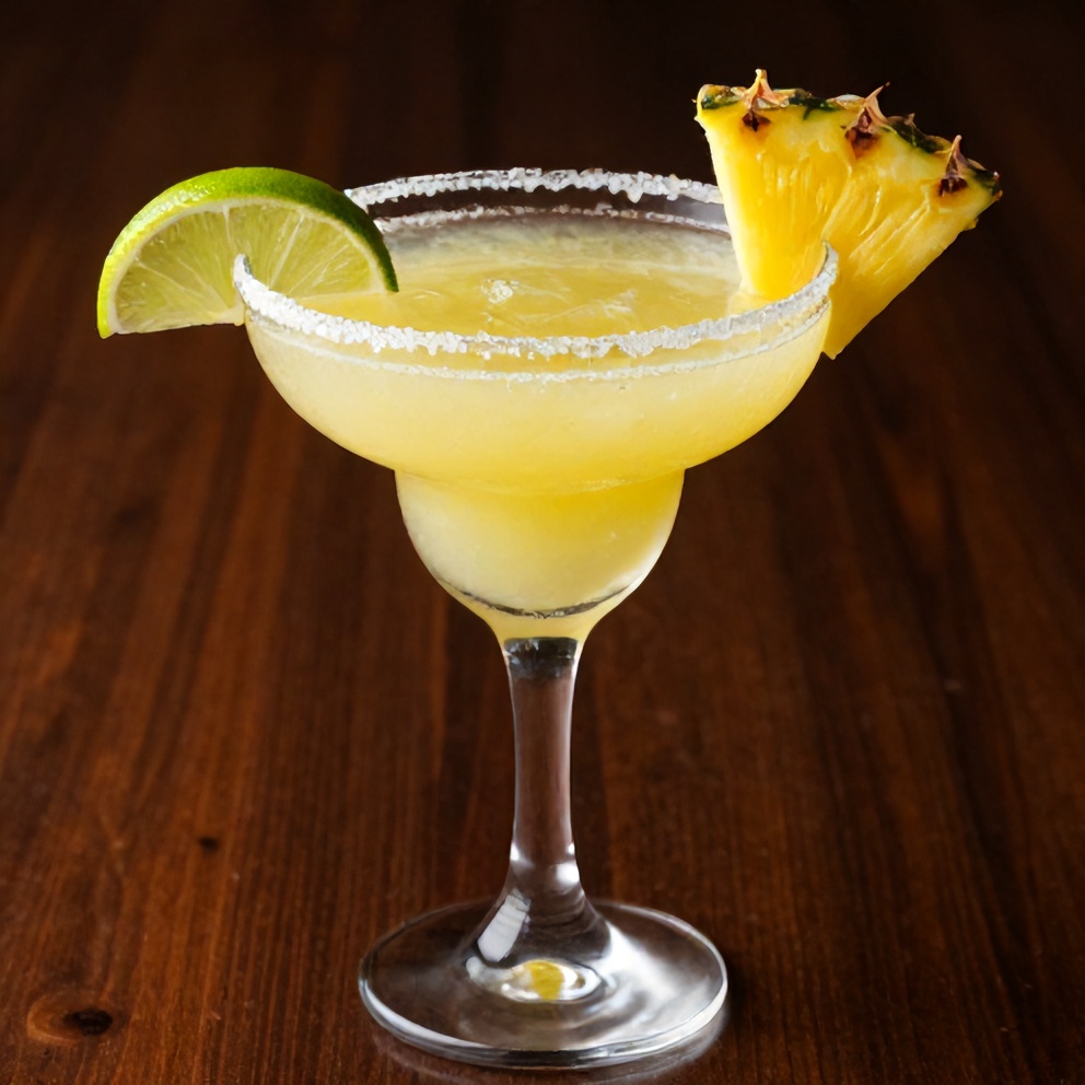Pineapple Margarita Mocktail garnished with pineapple wedge and lime wheel