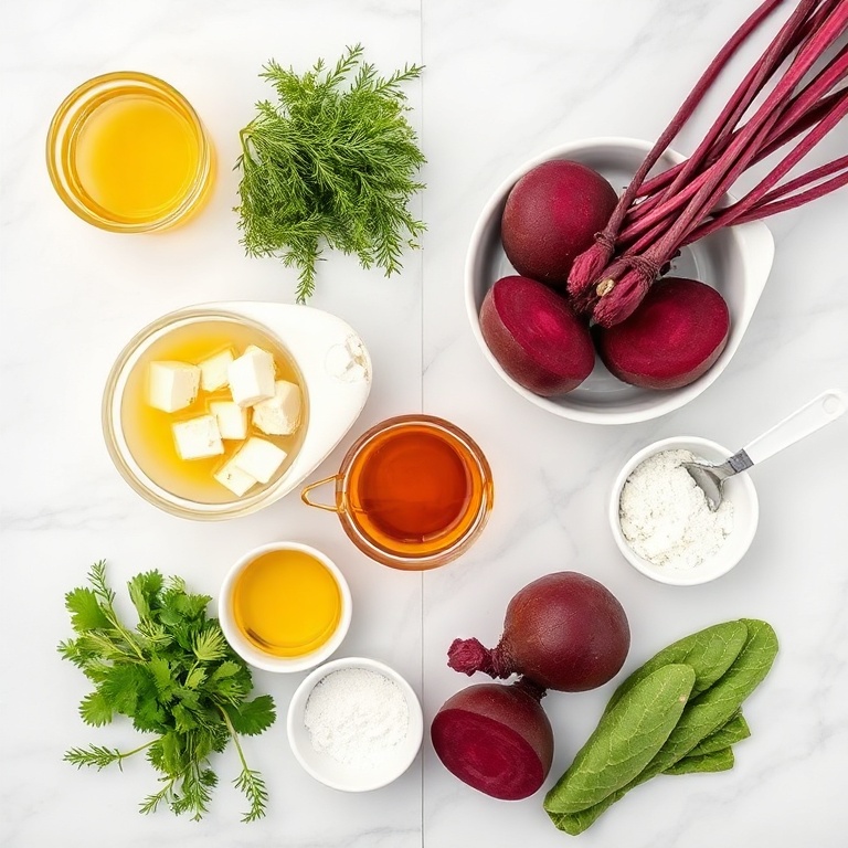 Raw ingredients for roasted beet salad