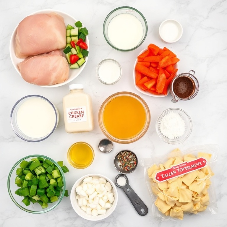 Raw Ingredients for Slow Cooker Creamy Chicken Tortellini